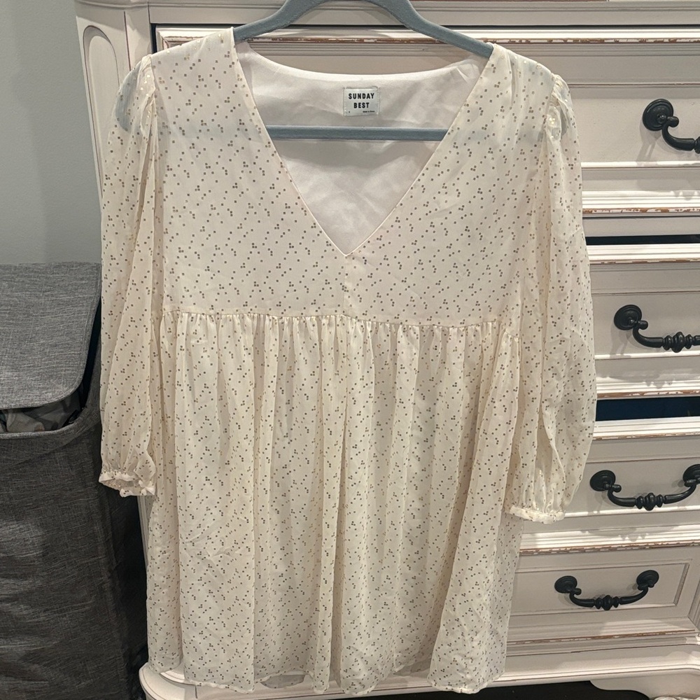 Sunday Best Ivory Dotted V-Neck Blouse